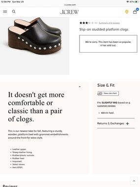 J. Crew Black Leather Studded Platform Clogs with Wood-Effect Heel